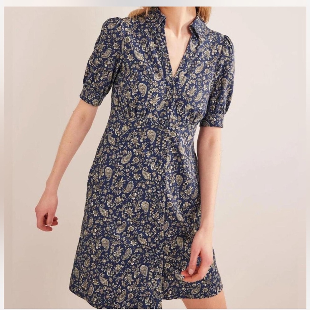 Boden Jersey Mini Tea Dress, Navy Paisley, Size 6